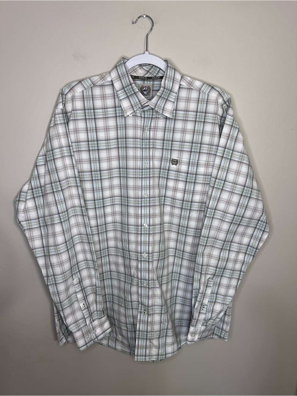 Cinch Men’s Mint Plaid Button Down Western Shirt size Medium